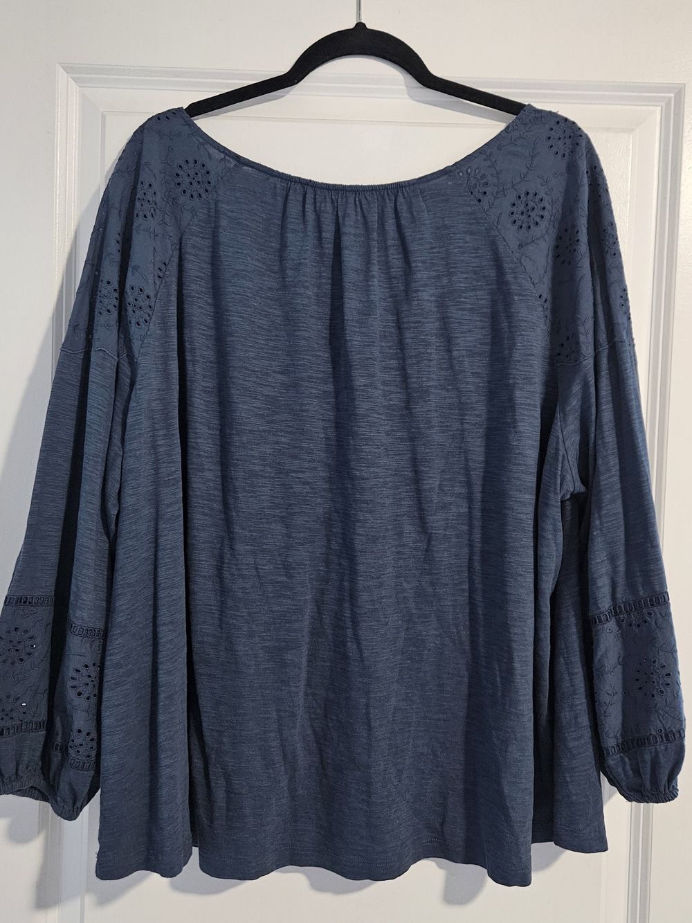 Style & Co Eyelet Peasant Top 3X Blue Cotton Modal Boho Blouse - Picture 6 of 6